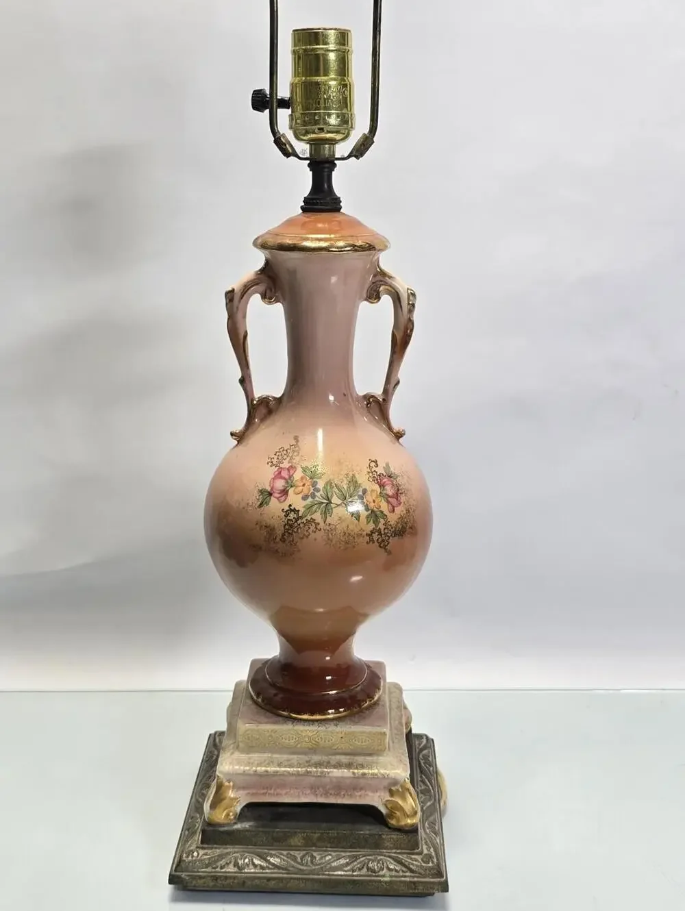 Vintage Beckwith China Hand Painted Floral Porcelain Table Lamp Gilt